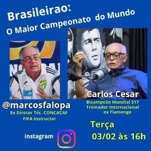 Terceiro Tempo - Milton Neves - O Campeonato Brasileiro e a Supercopa do Brasil serão os temas da live de Marcos Falopa com o Prof. Carlos Cesar - Notícias - Terceiro Tempo